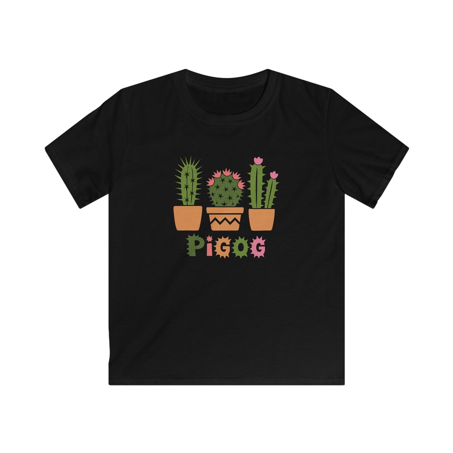 Kids Cactus Tee — Welsh Language Potted Cacti Graphic T-Shirt - "Pigog" - Spikey