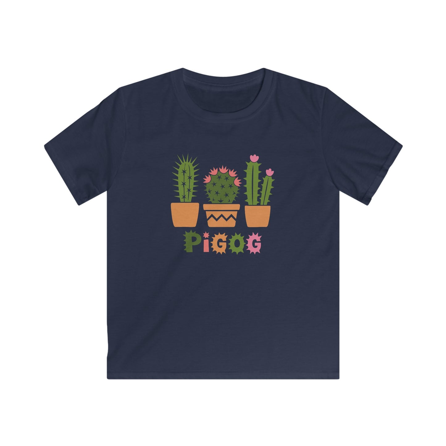 Kids Cactus Tee — Welsh Language Potted Cacti Graphic T-Shirt - "Pigog" - Spikey