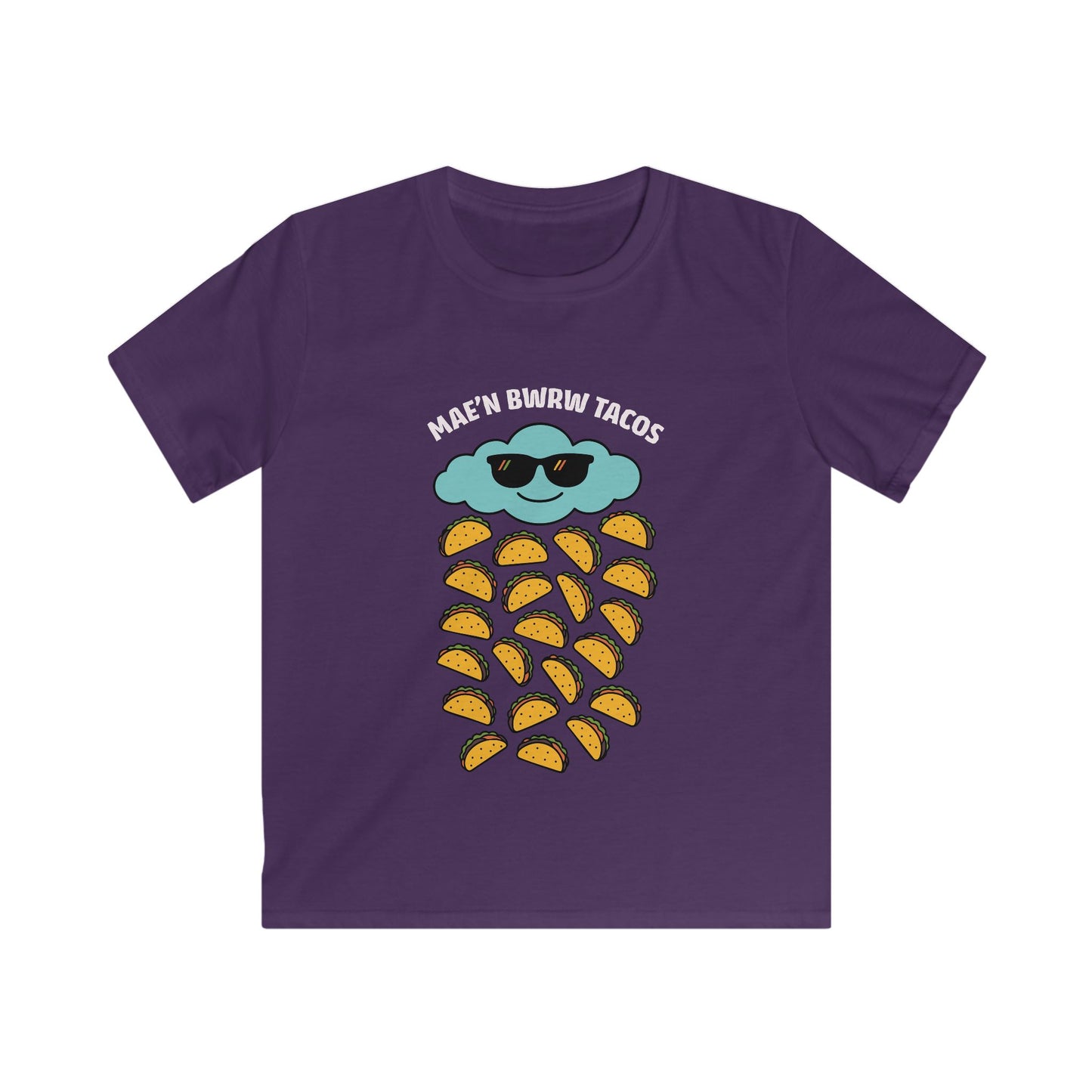 Kids Raining Tacos Welsh Language Tee — "Mae'n Bwrw Tacos"