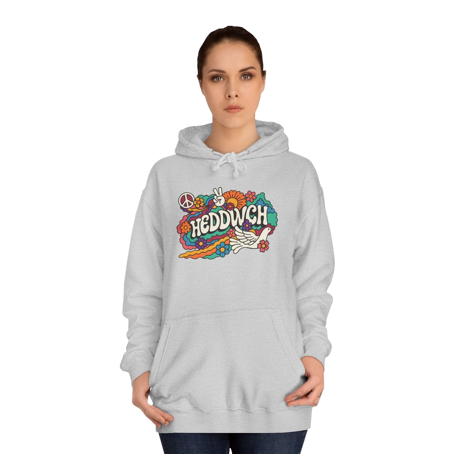 'Heddwch' Retro Unisex Hoodie - Peace Hooded Top