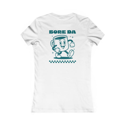 Women's 'Bore Da' Tee — Retro Coffee Cup Graphic (Double Sided)