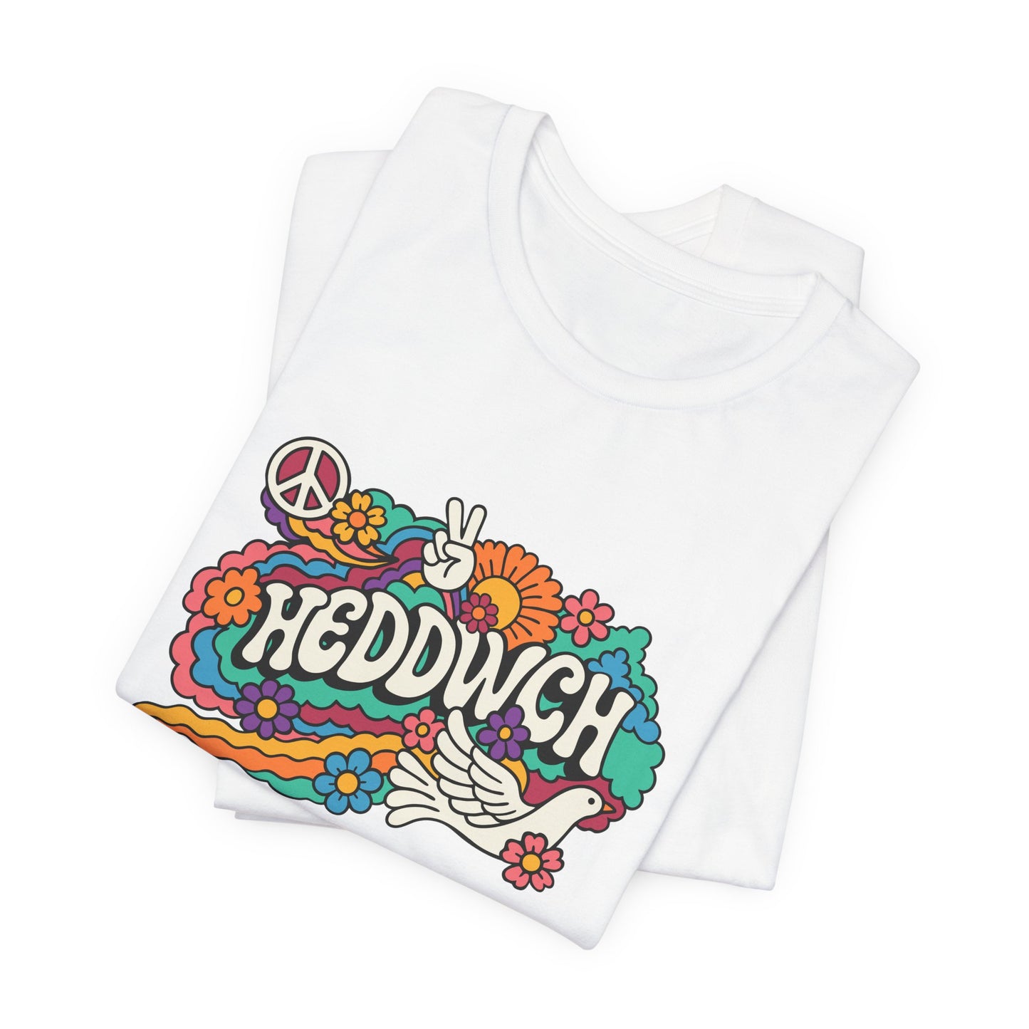 "Heddwch" Peace Sign Retro Floral T-Shirt