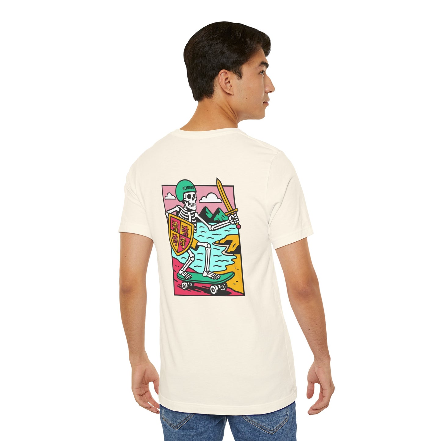 Skeleton Glyndŵr Unisex Skateboarding Tee - Double Sided