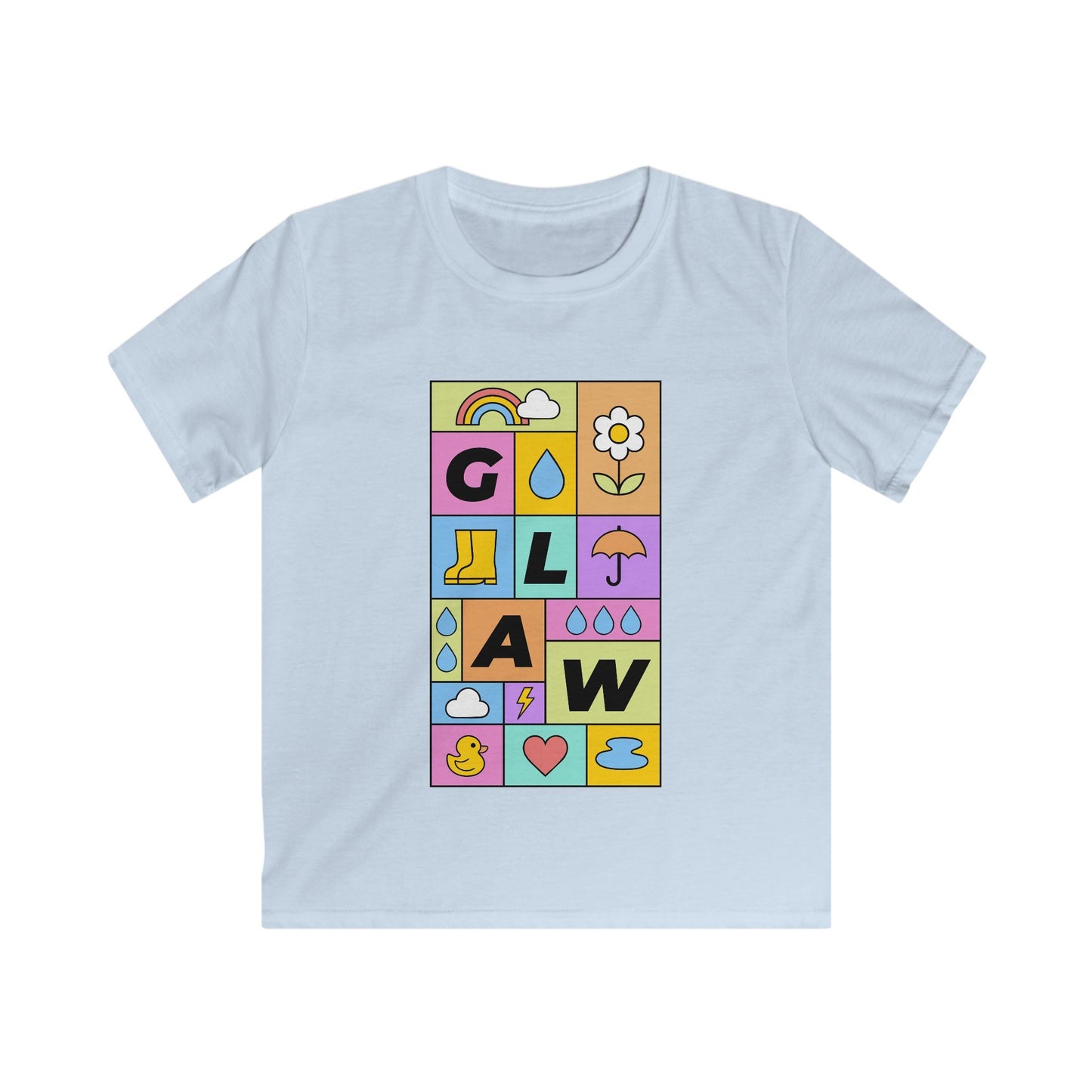 Kids Colourful 'Glaw' (Rain) Patchwork Graphic T-Shirt