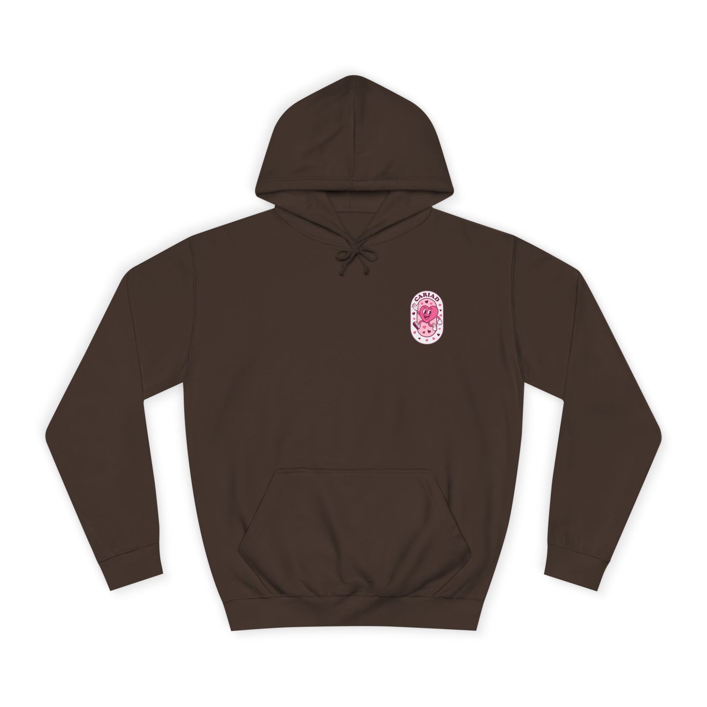 College Hoodie with Pink Floral Crest – Vintage Campus Logo Pullover