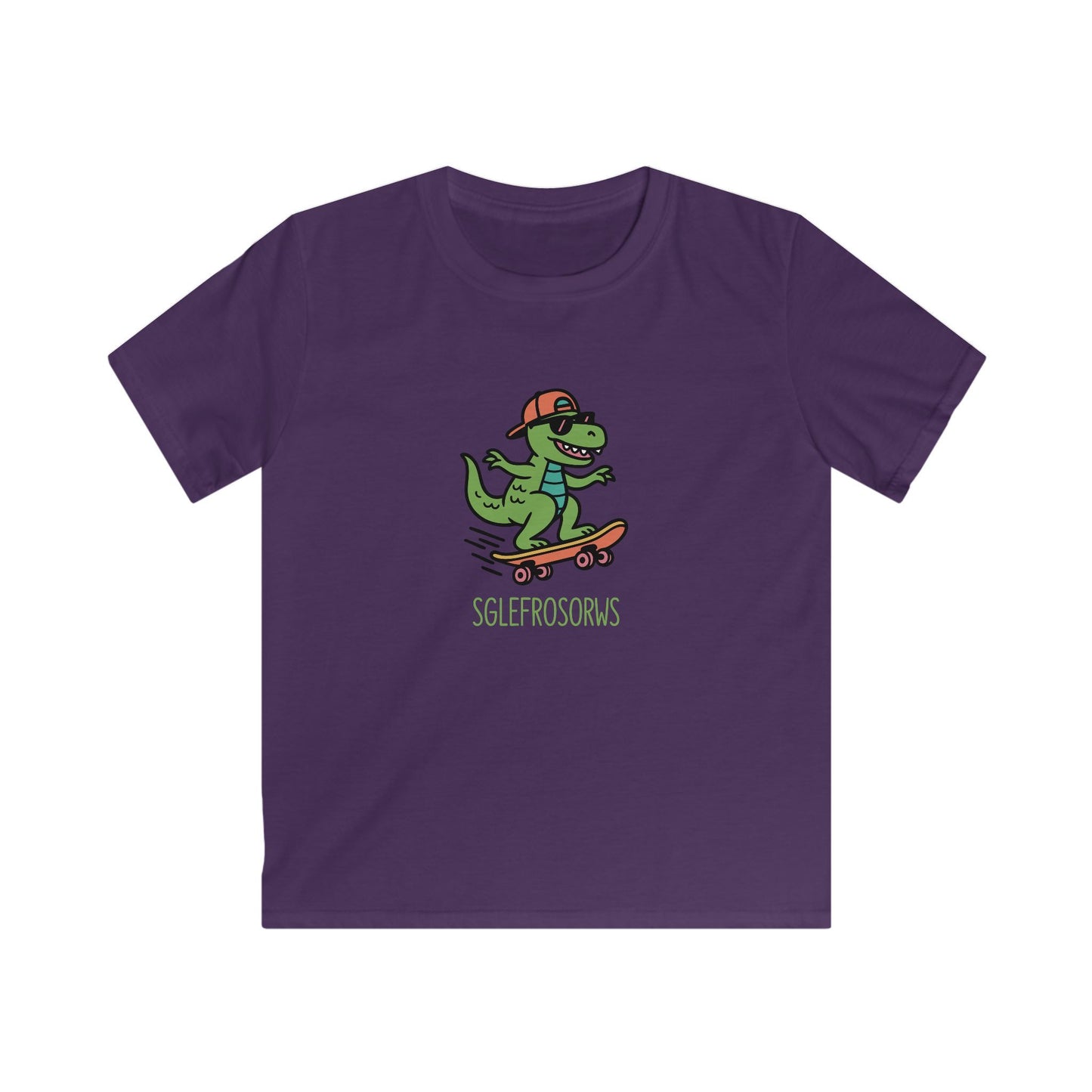 Kids Dinosaur T-Shirt - "Sglefrosorws" Skateboarding Dinosaur Graphic Tee