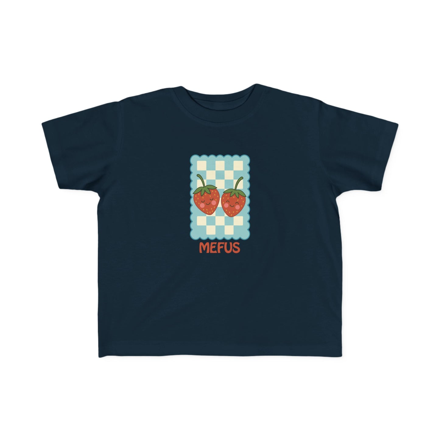 Toddler Strawberry Tee - Cute Checkered 'MEFUS' Graphic Shirt