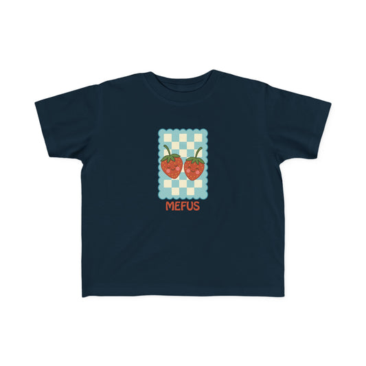 Toddler Strawberry Tee - Cute Checkered 'MEFUS' Graphic Shirt
