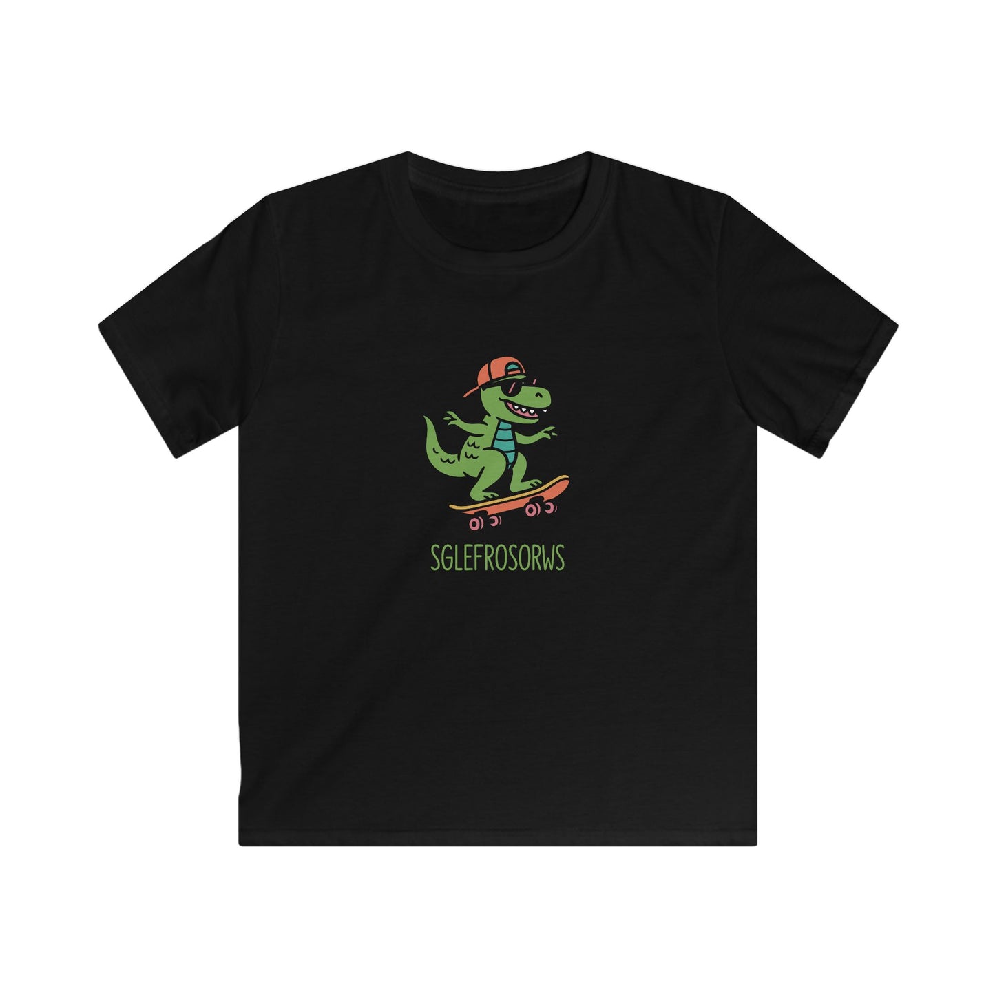 Kids Dinosaur T-Shirt — "Sglefrosorws" Skateboarding Dinosaur Graphic Tee
