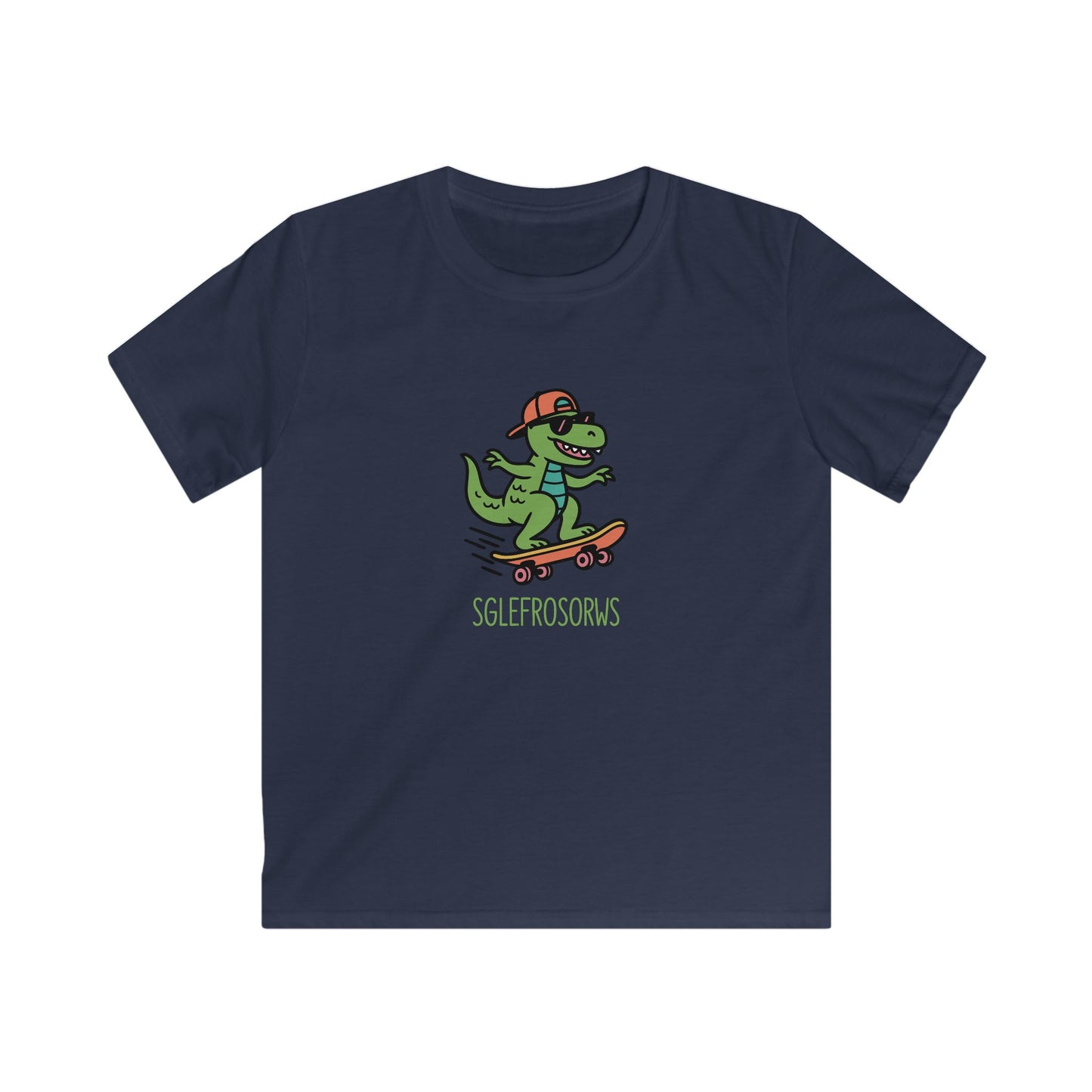 Kids Dinosaur T-Shirt — "Sglefrosorws" Skateboarding Dinosaur Graphic Tee