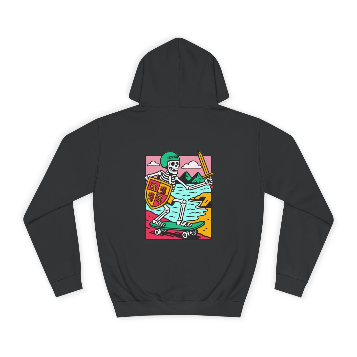 Skateboard Glyndŵr Unisex Hoodie (Double Sided)