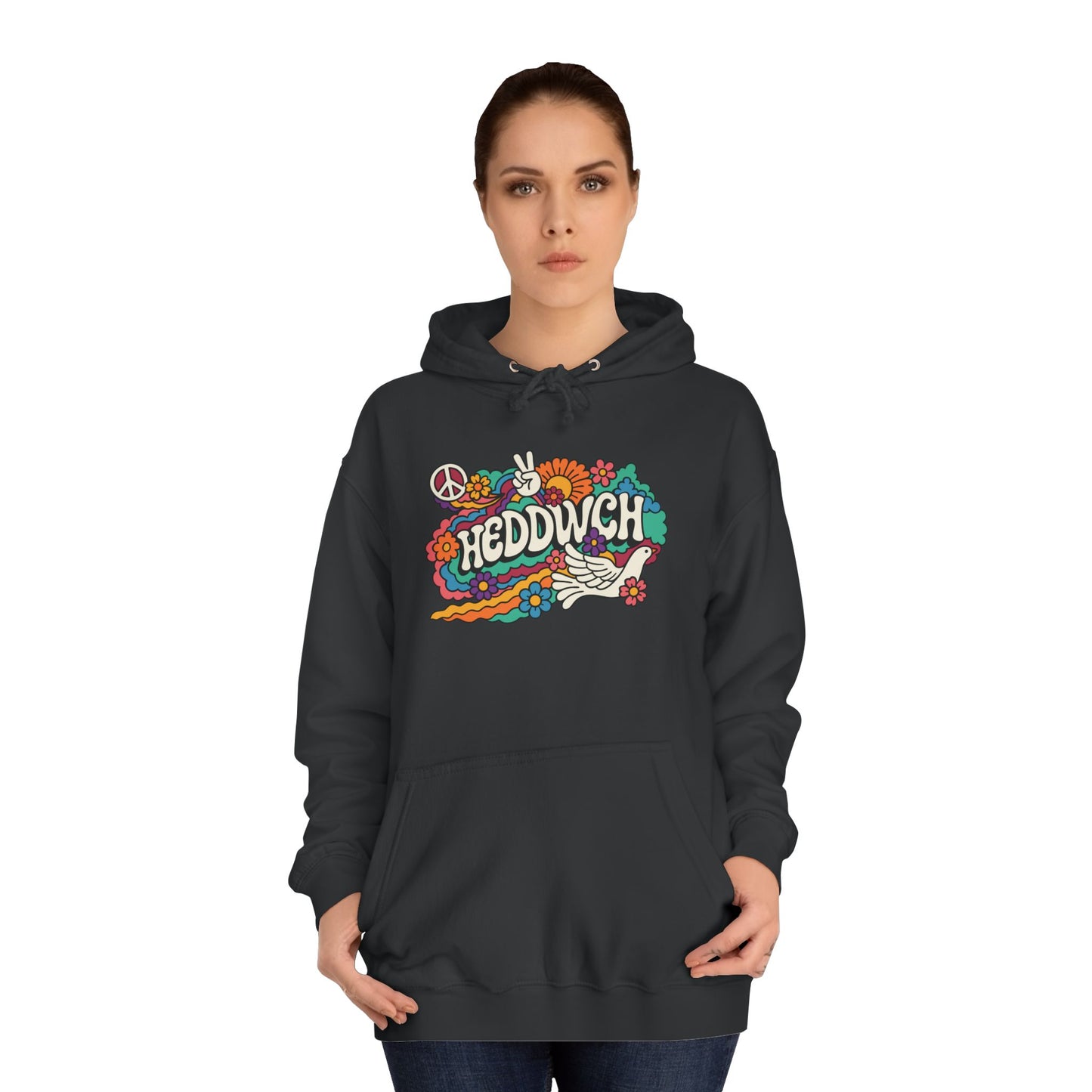'Heddwch' Retro Unisex Hoodie - Peace Hooded Top