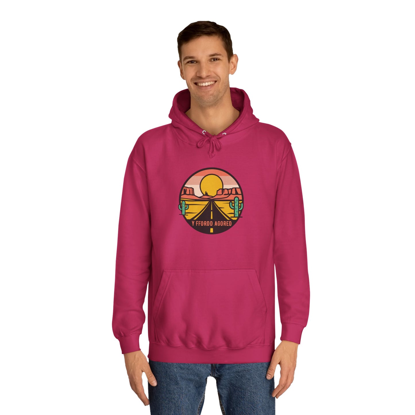 Retro Sunset Road Trip Unisex Hoodie - 'Y Ffordd Agored'