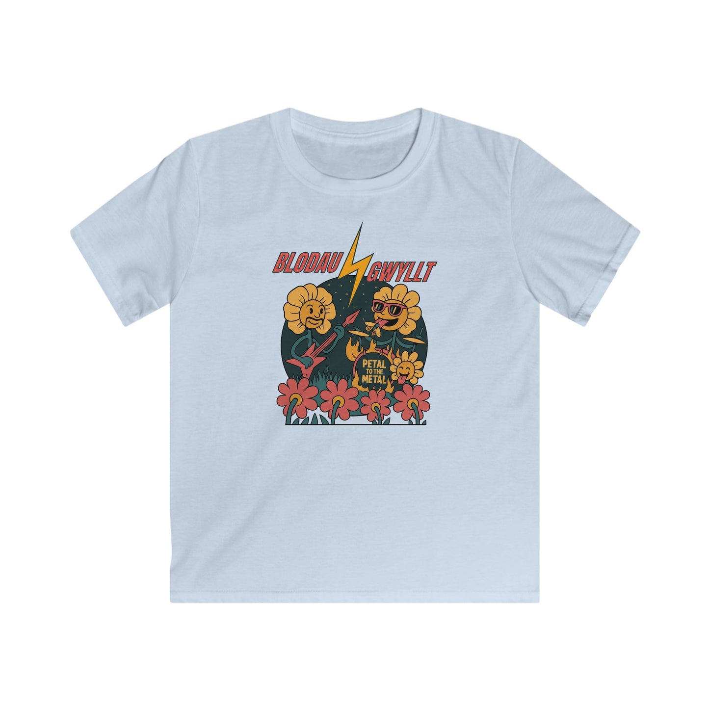 Wild Flowers Kids Tee - 'Blodau Gwyllt' - Petal to the Metal Floral Band T-Shirt