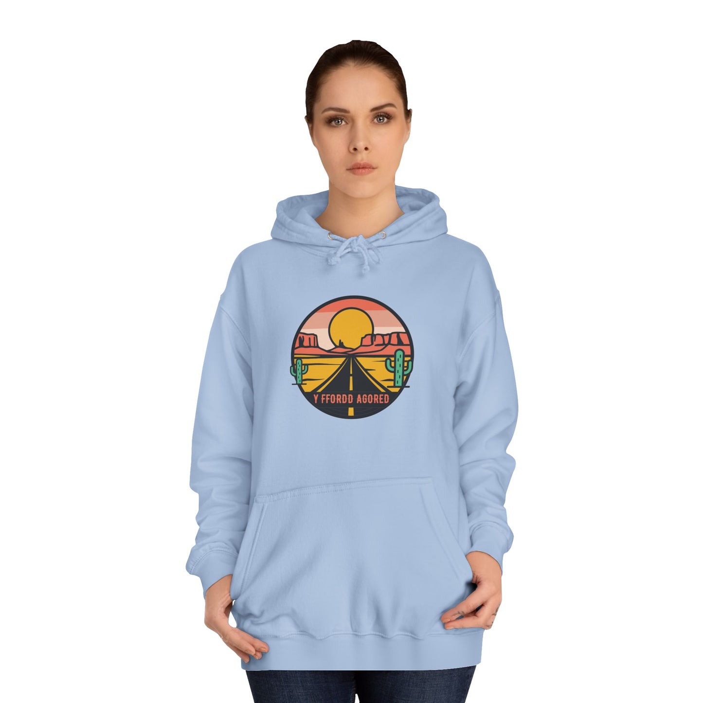 Retro Sunset Road Trip Unisex Hoodie - 'Y Ffordd Agored'