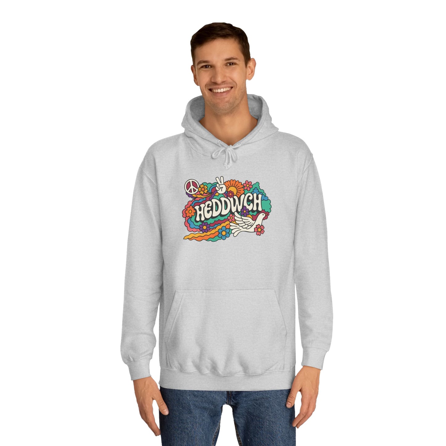 'Heddwch' Retro Unisex Hoodie - Peace Hooded Top