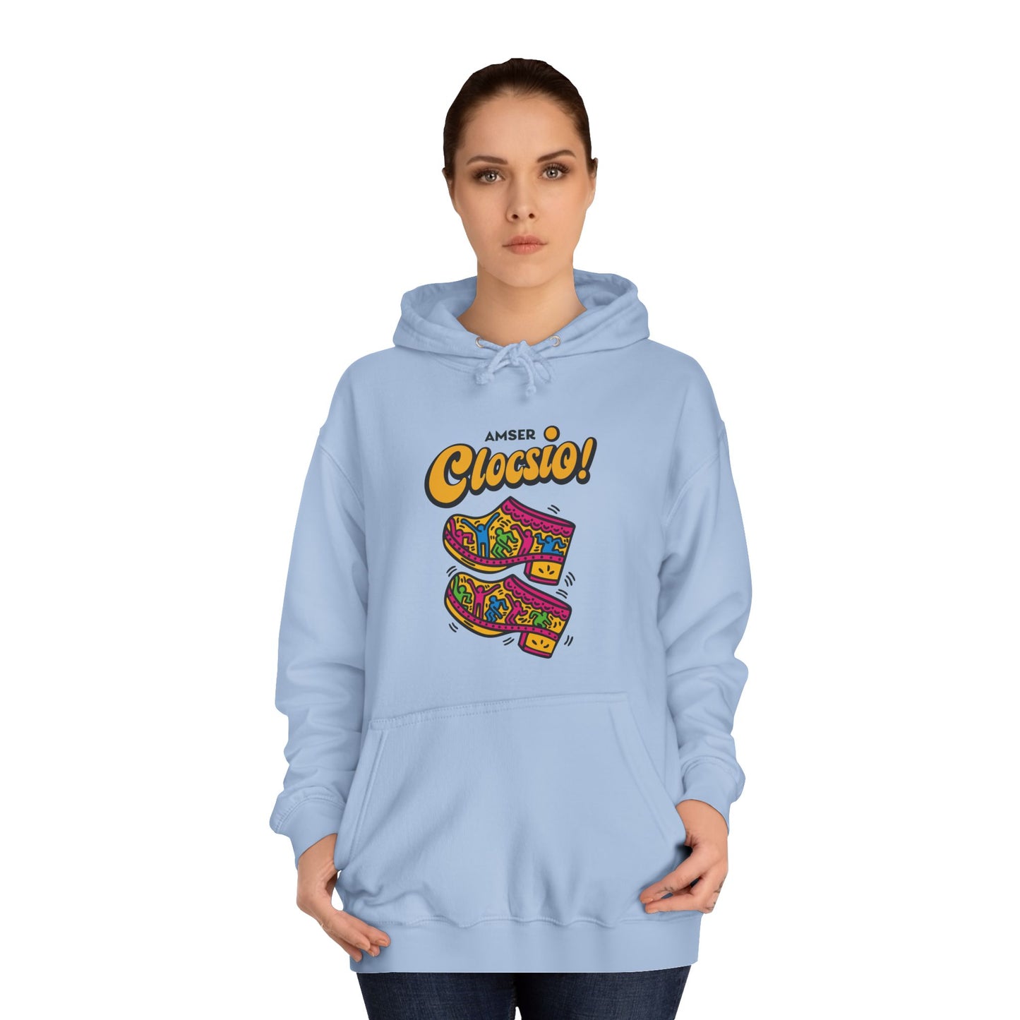 "Amser Clocsio!" Colorful Clogs Graphic Hoodie
