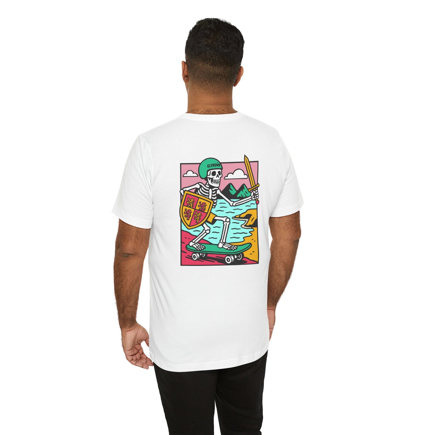 Skeleton Glyndŵr Unisex Skateboarding Tee - Double Sided