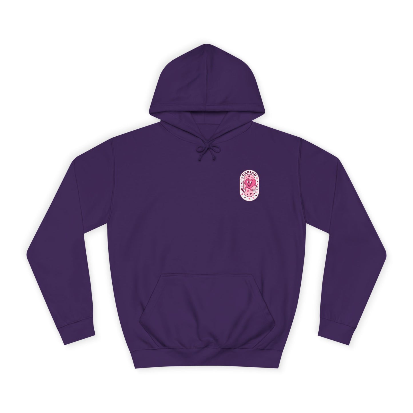 College Hoodie with Pink Floral Crest – Vintage Campus Logo Pullover