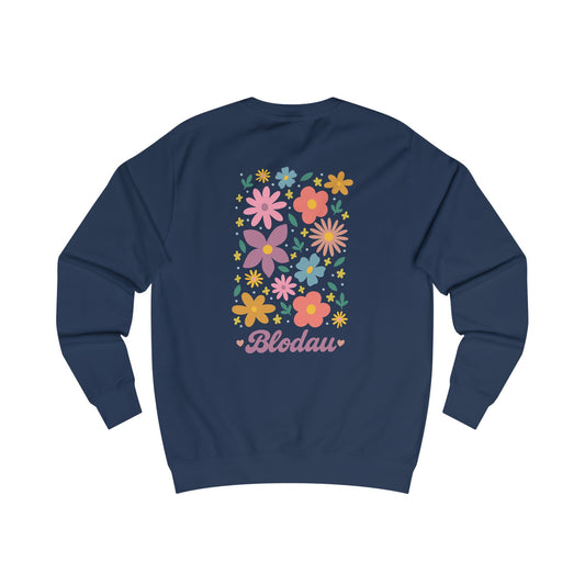 Retro 'Blodau' Unisex Sweatshirt - Floral Design (Double Sided)
