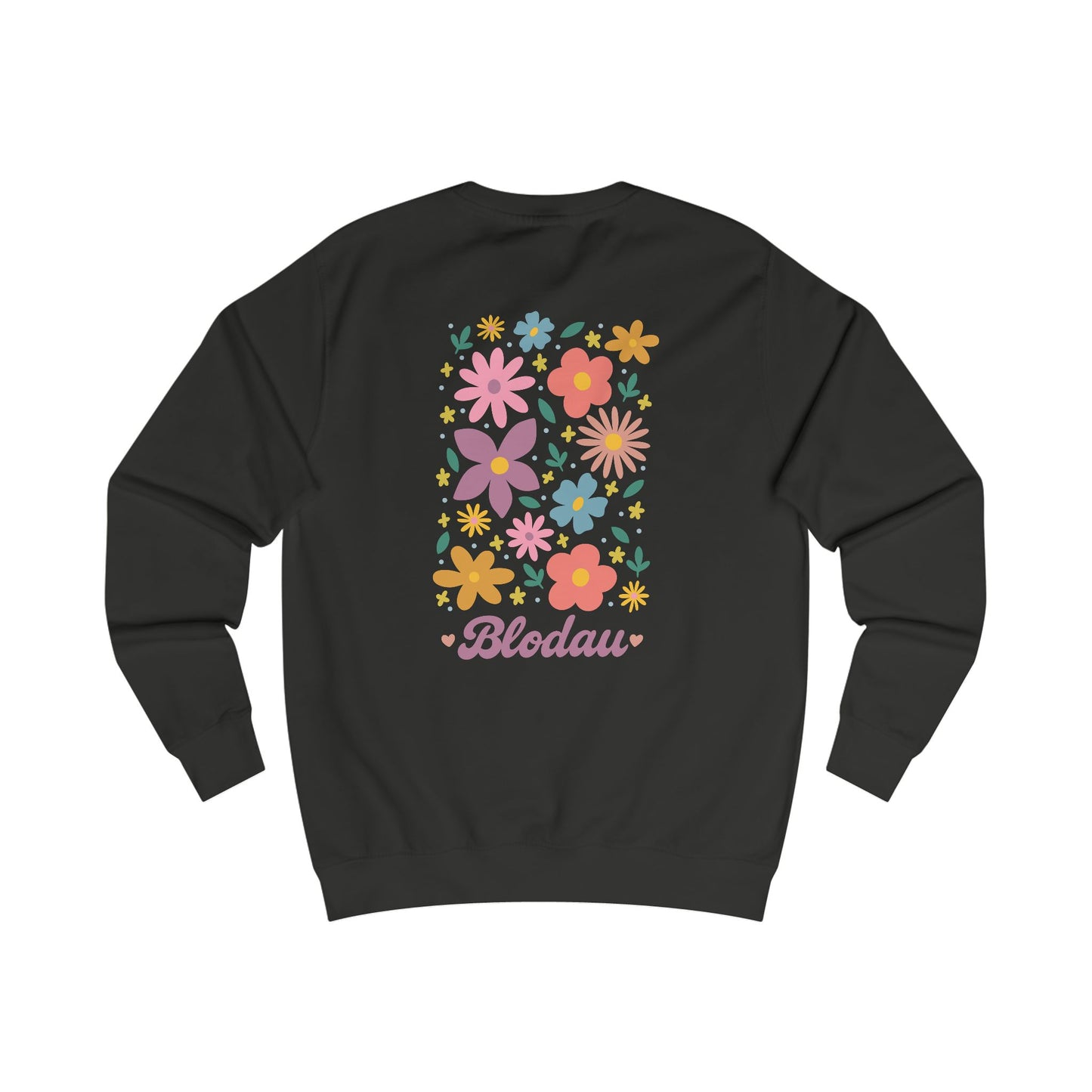 Retro 'Blodau' Unisex Sweatshirt - Floral Design (Double Sided)