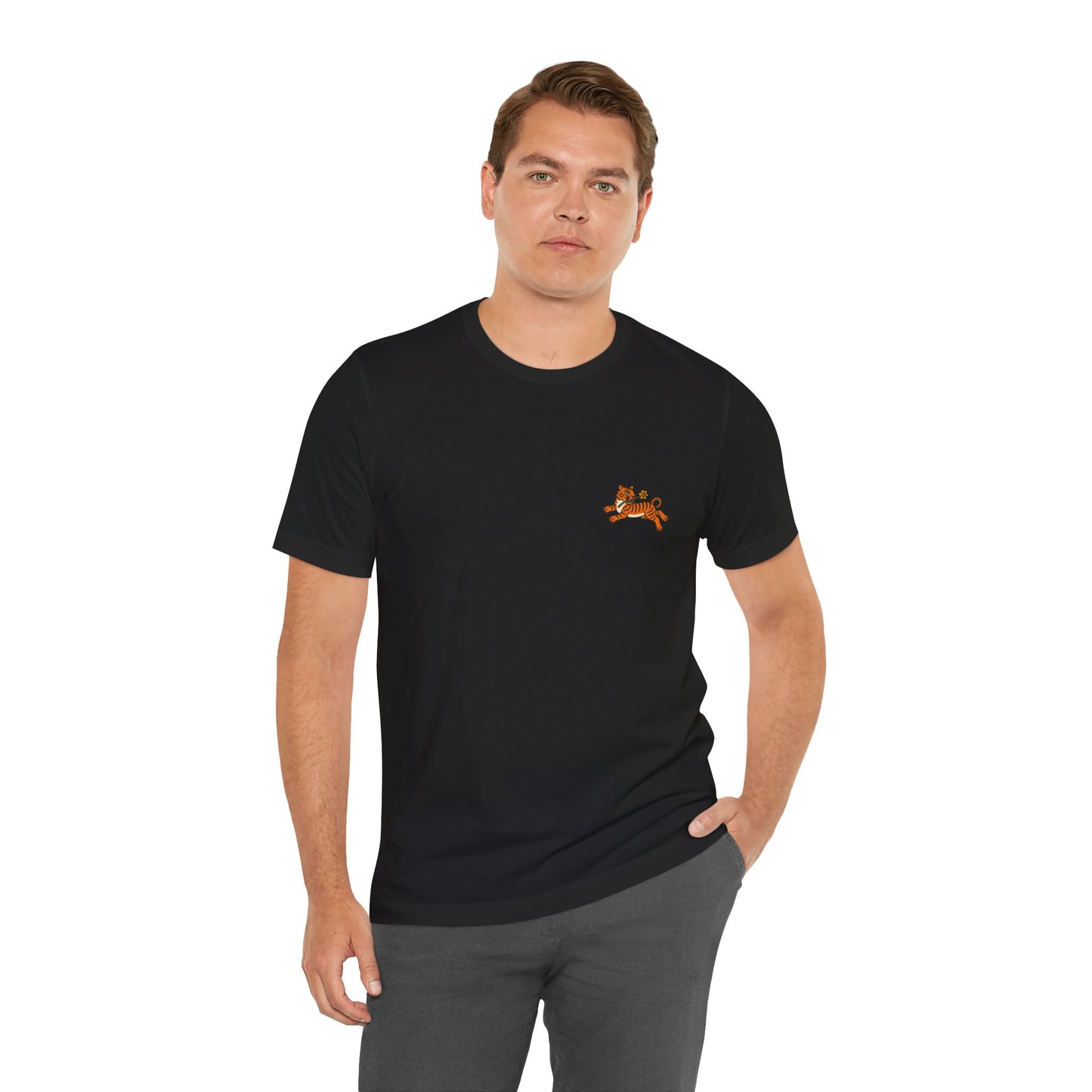 Tiger & Daffodil Minimal Graphic T-Shirt (Unisex, double-sided)
