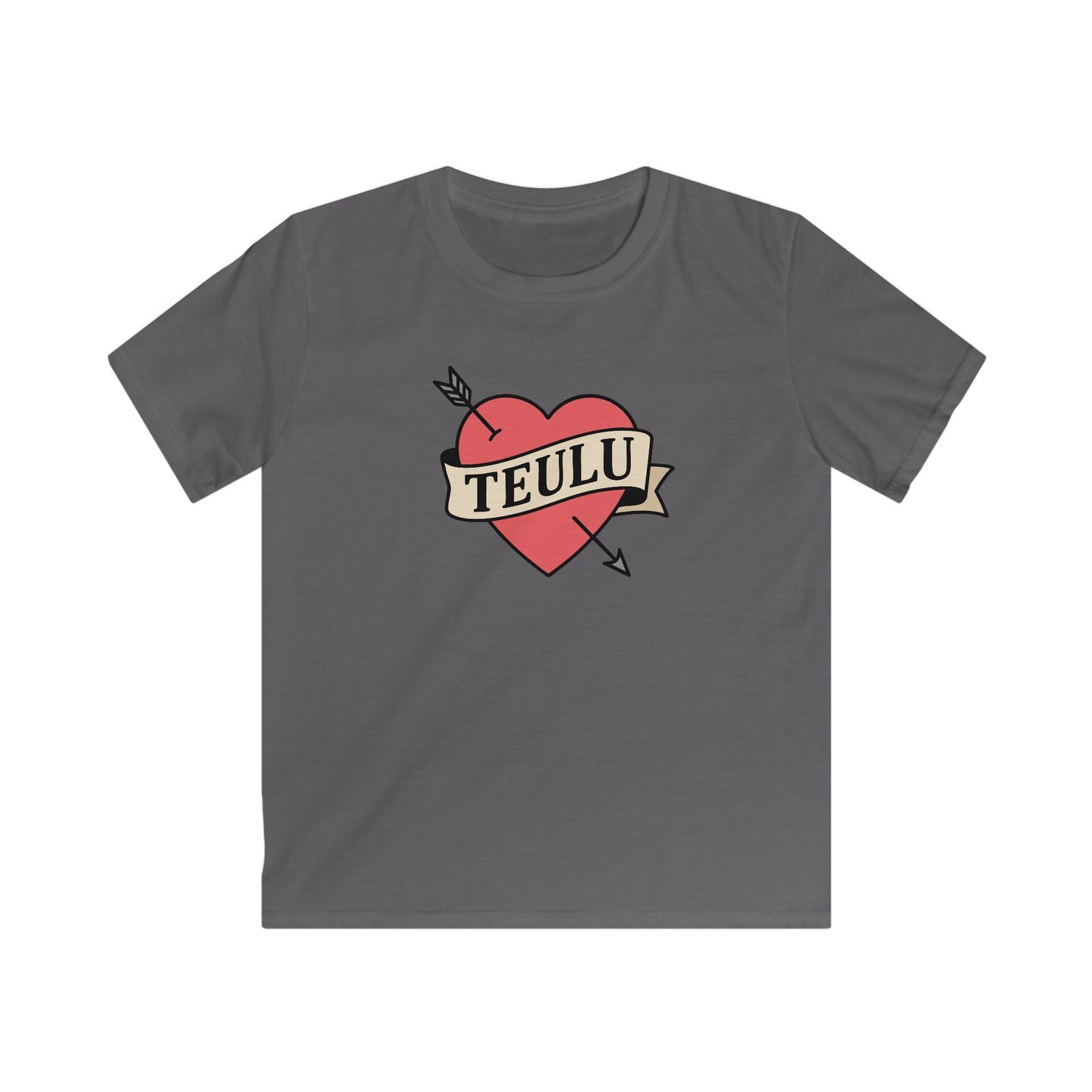 Kids Tattoo Style Tee - 'Teulu' Hear Design (Love Family)