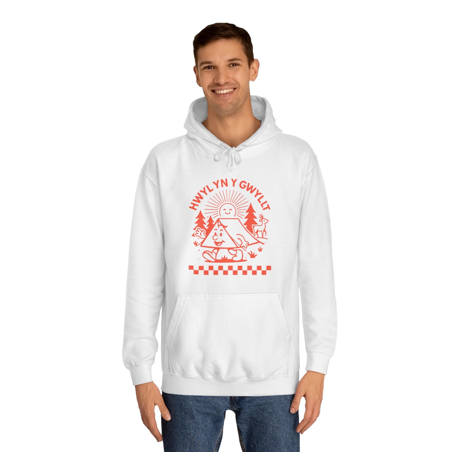 Retro Camping Unisex Hoodie - 'Hwyl Yn Y Gwyllt' Welsh Text