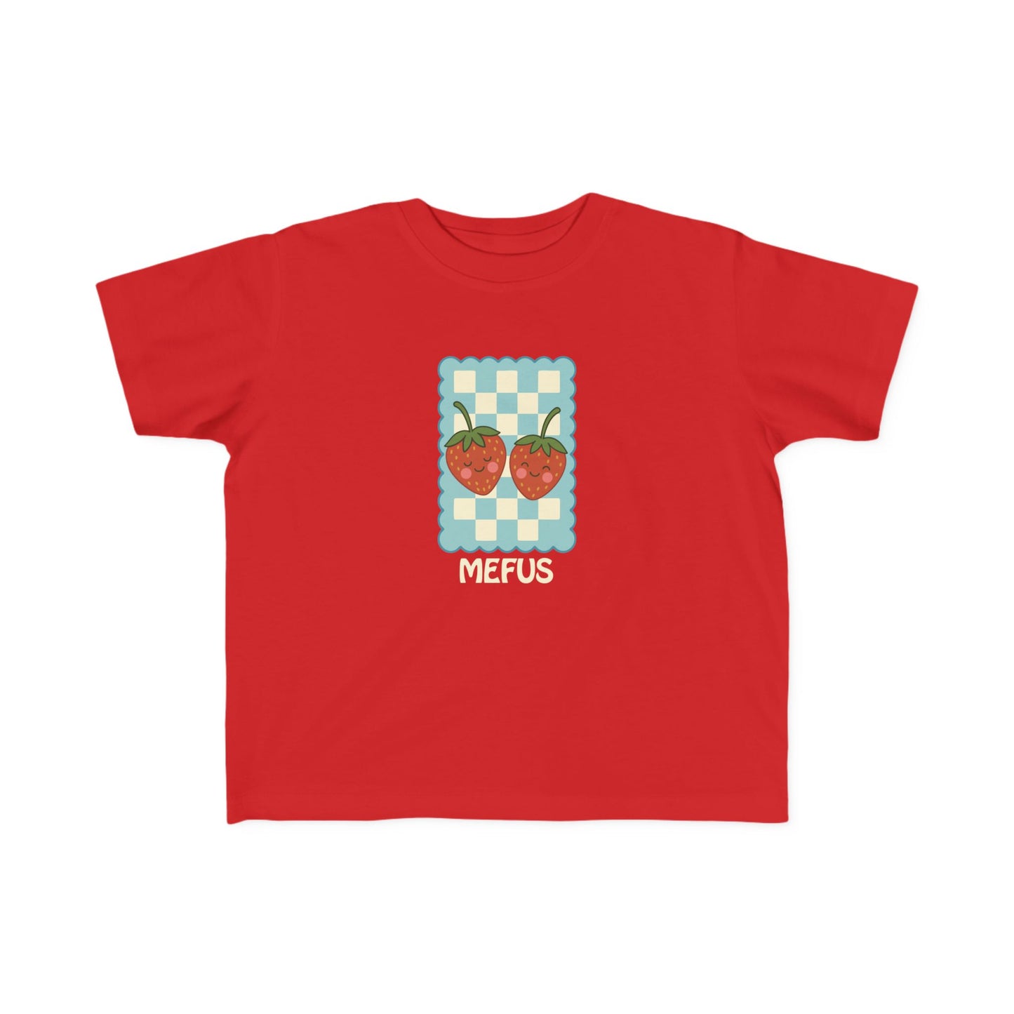 Toddler Strawberry Tee - Cute Checkered 'MEFUS' Graphic Shirt