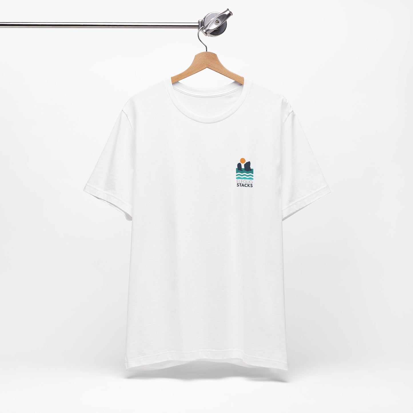 Elegug Stacks Graphic Tee — Minimal Sunset Wave Pocket T-Shirt