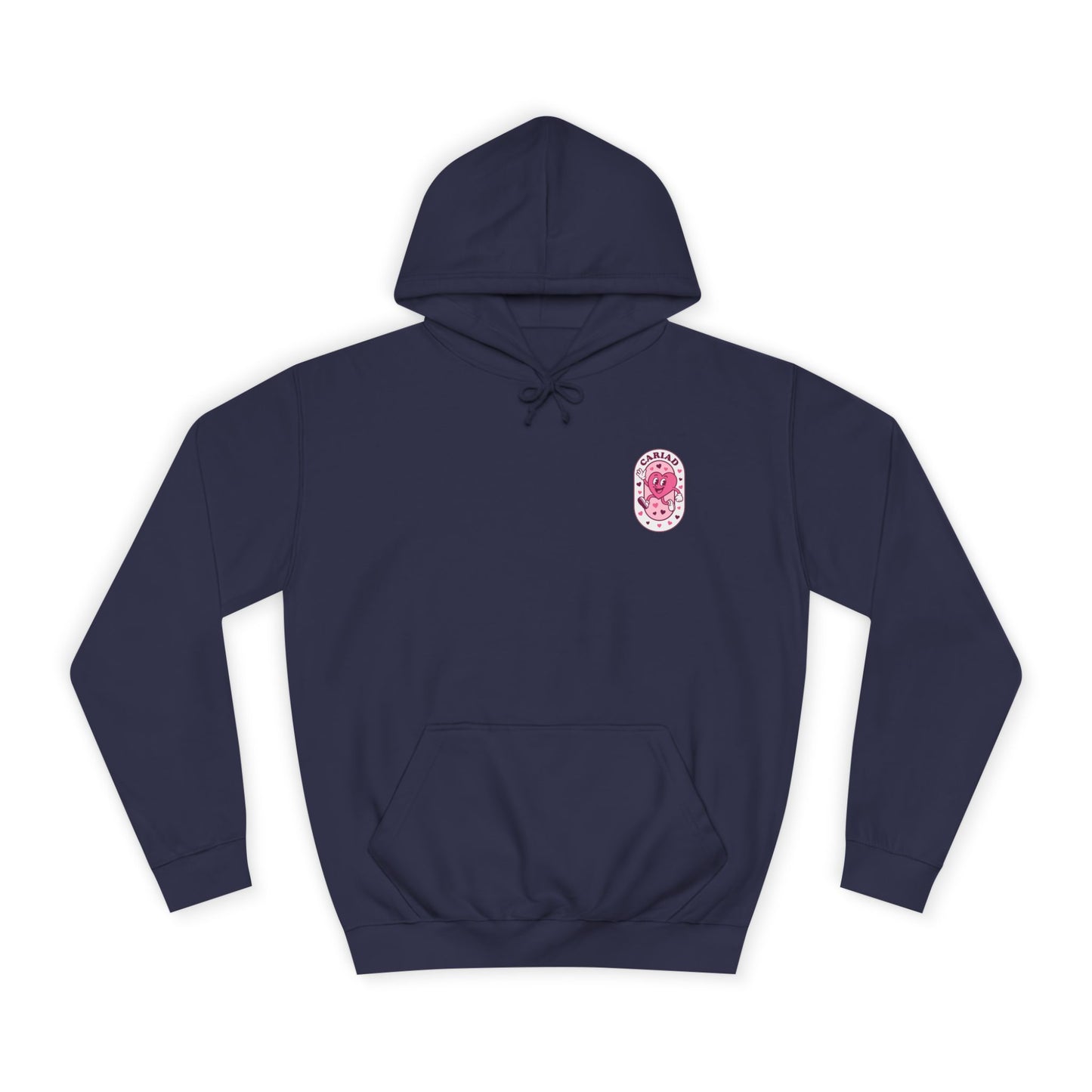 College Hoodie with Pink Floral Crest – Vintage Campus Logo Pullover
