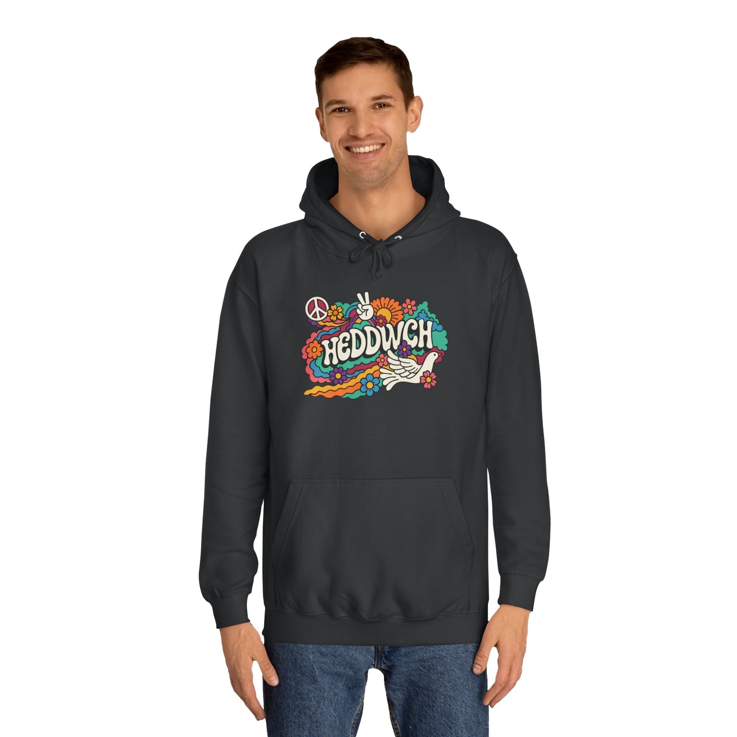 'Heddwch' Retro Unisex Hoodie - Peace Hooded Top
