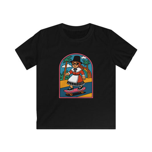 Retro Skateboarding Girl Graphic Shirt -Welsh Costume Skateboarder
