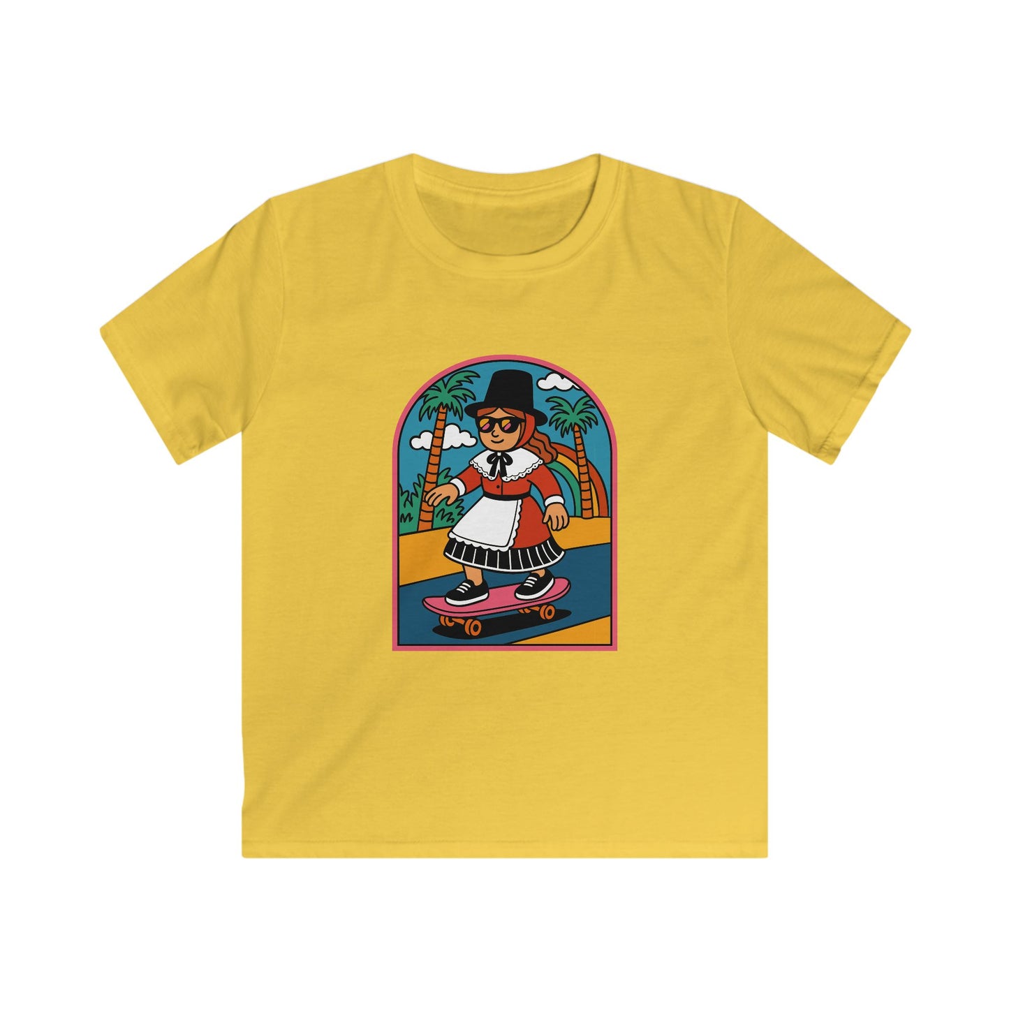 Retro Skateboarding Girl Graphic Shirt -Welsh Costume Skateboarder