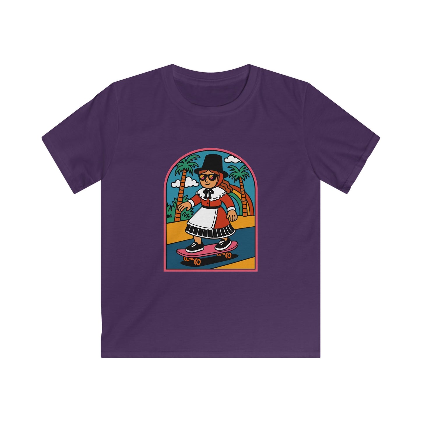 Retro Skateboarding Girl Graphic Shirt -Welsh Costume Skateboarder