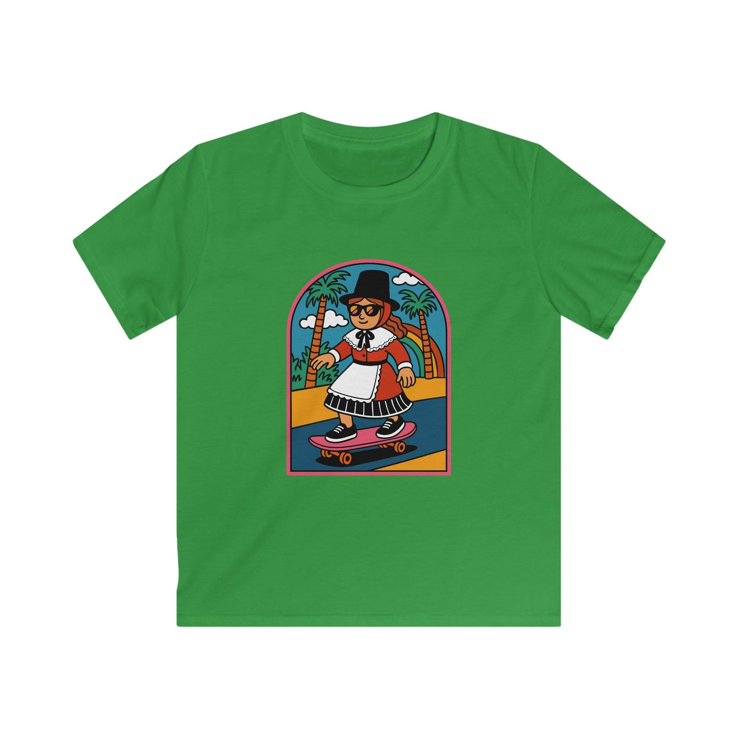 Retro Skateboarding Girl Graphic Shirt -Welsh Costume Skateboarder