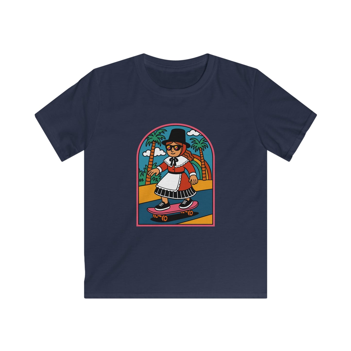 Retro Skateboarding Girl Graphic Shirt -Welsh Costume Skateboarder