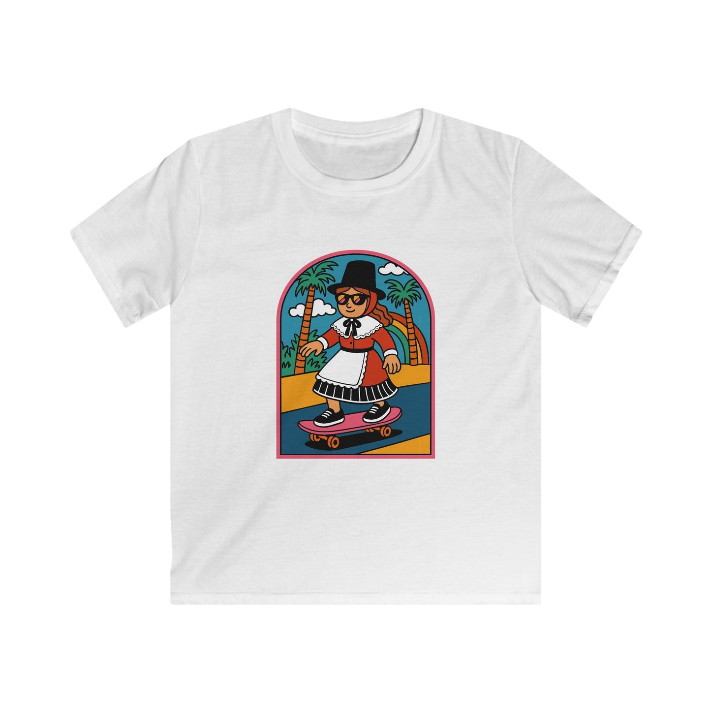 Retro Skateboarding Girl Graphic Shirt -Welsh Costume Skateboarder