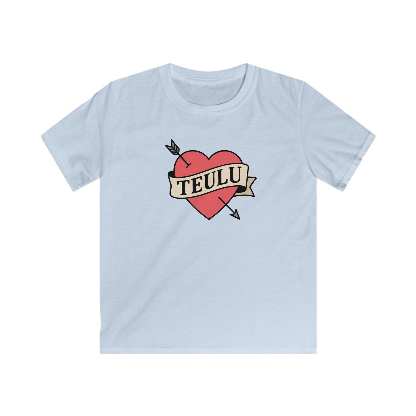Kids Tattoo Style Tee - 'Teulu' Hear Design (Love Family)