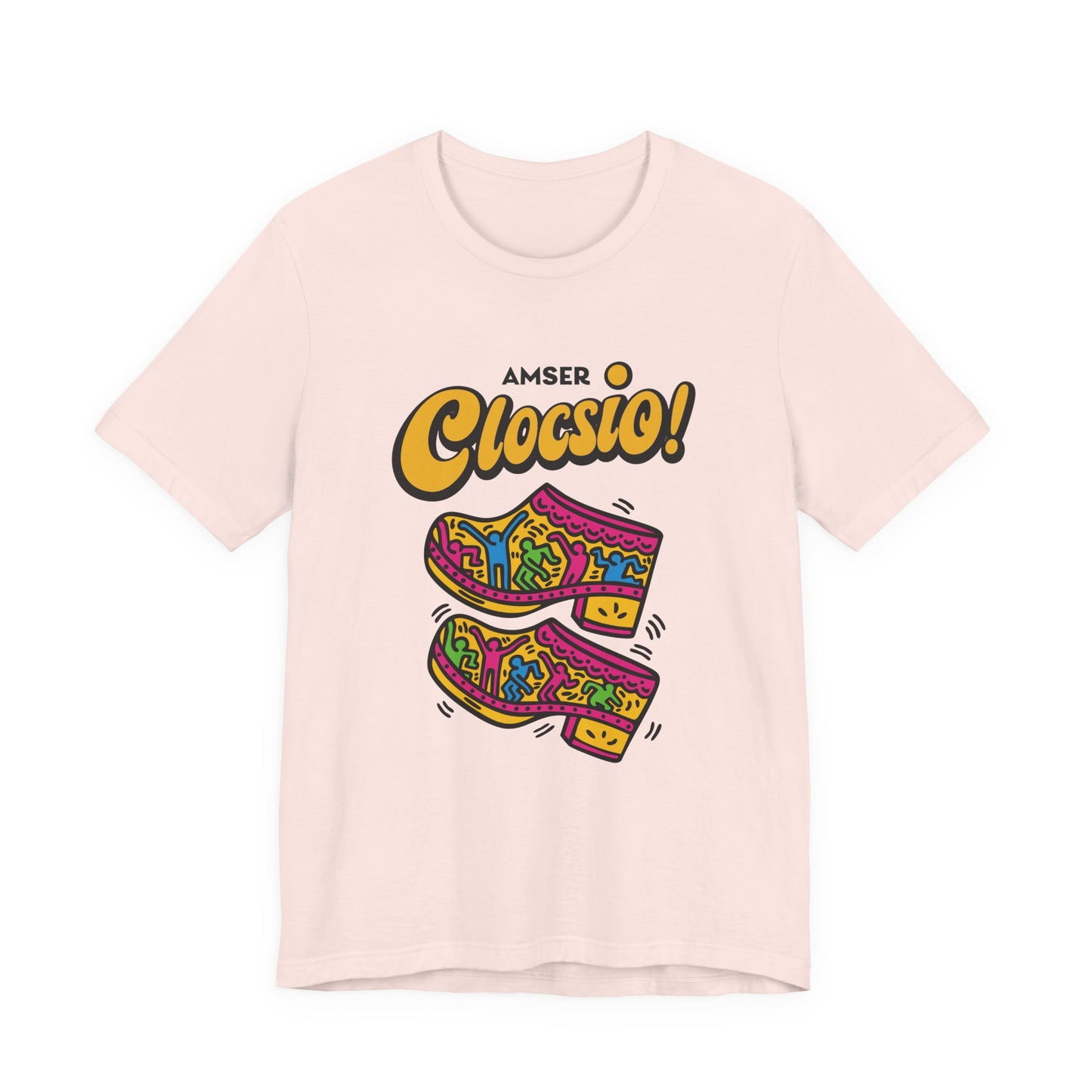 Amser Clocsio! Graphic Unisex Tee — Colourful Keith Haring Inspired T-Shirt