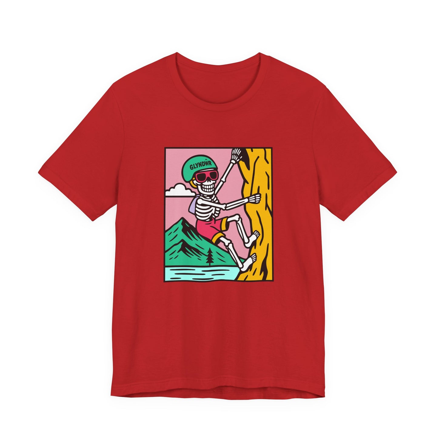 Skeleton Glyndŵr Climber T‑Shirt (Unisex) - Retro Mountain Rock Climbing Tee