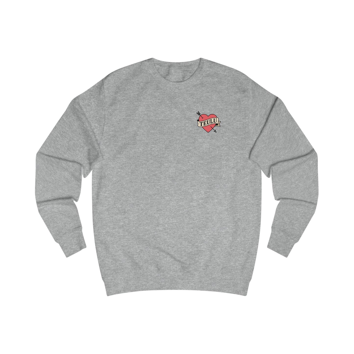 Minimalist Heart Tattoo Unisex Jumper - Welsh Language - 'Teulu' (Family)