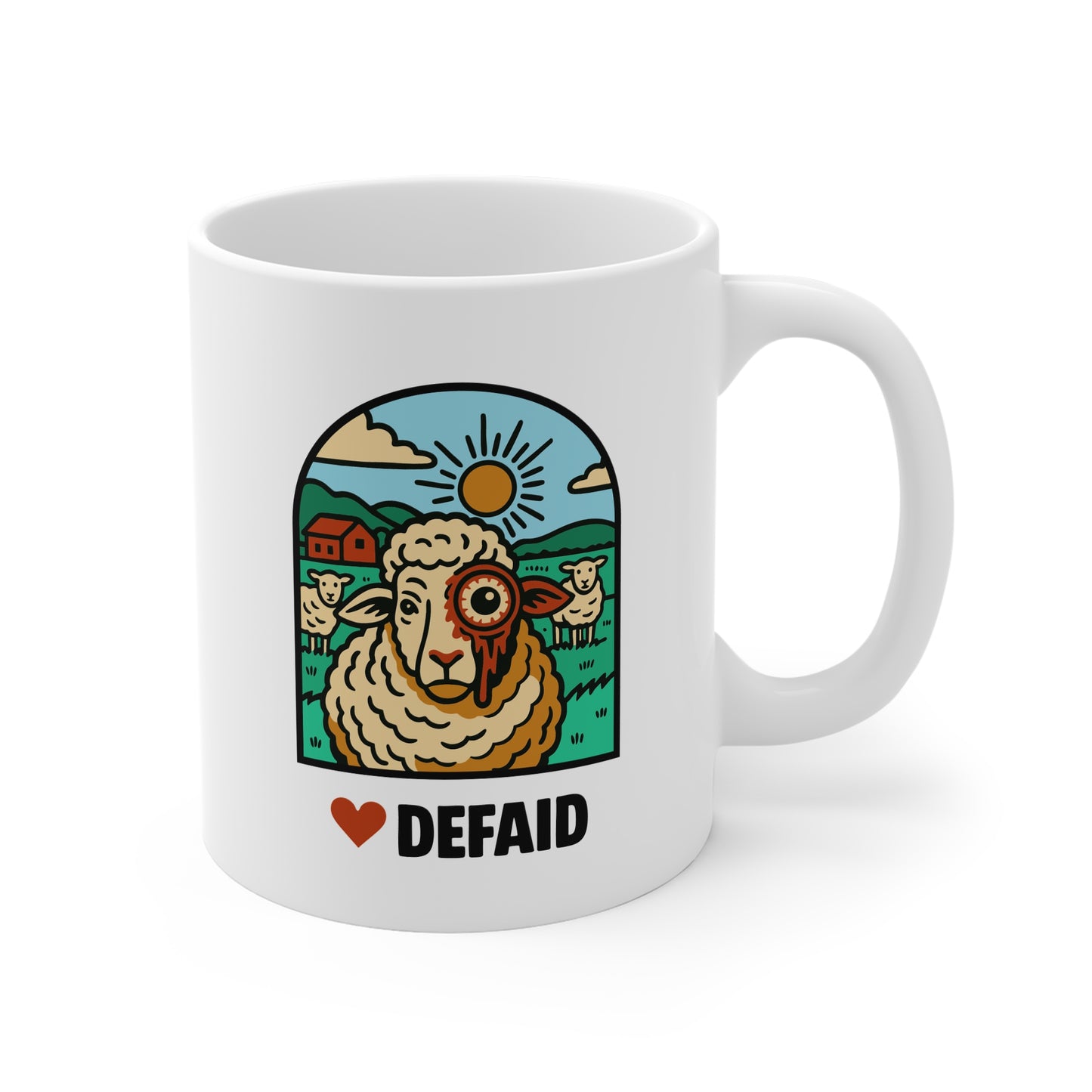 Alien Earth Inspired Sheep Mug - 'Defaid' - Welsh Language