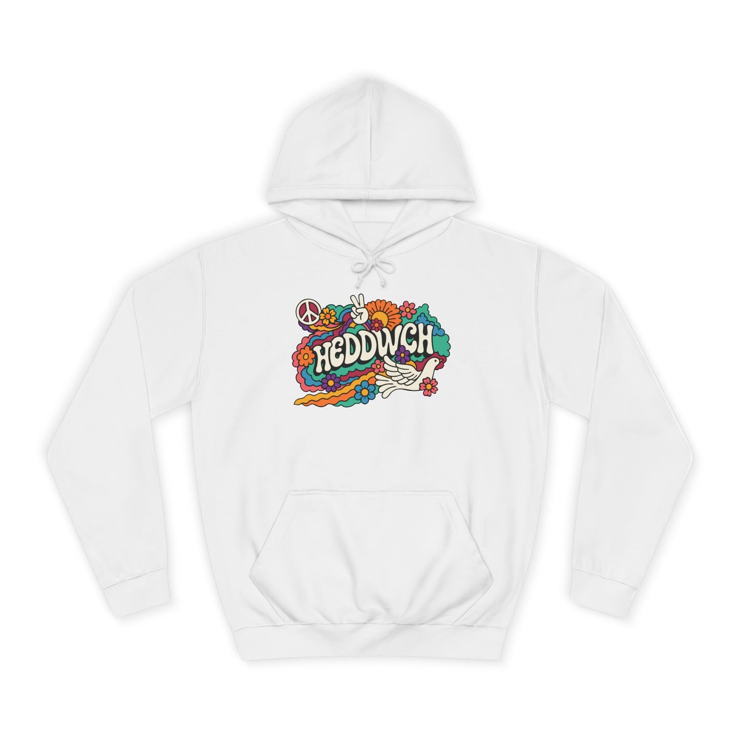 'Heddwch' Retro Unisex Hoodie - Peace Hooded Top