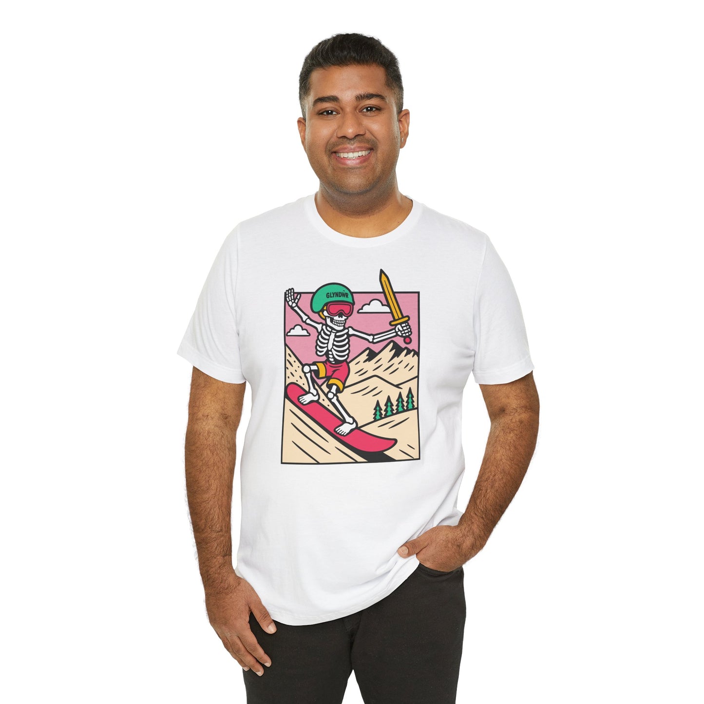 Skeleton Glyndŵr Retro Snowboarding Unisex Tee