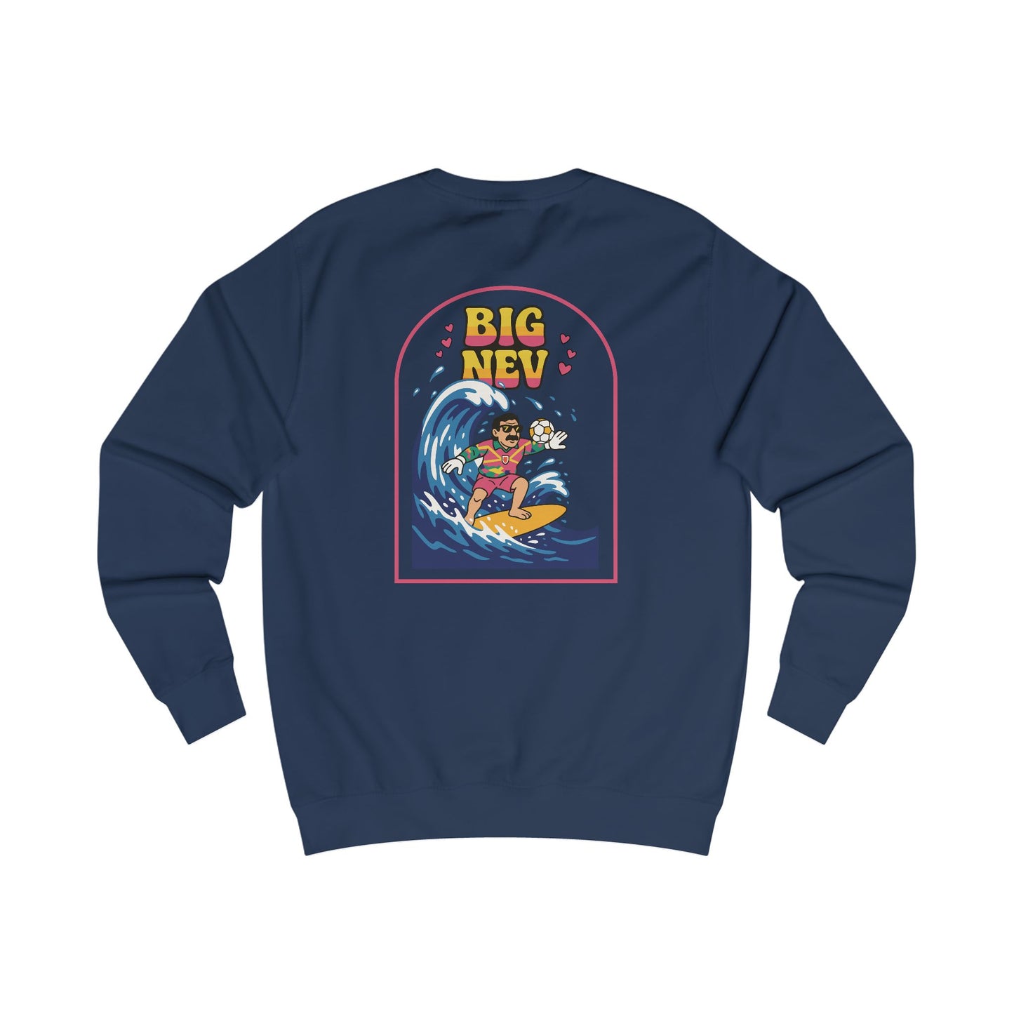 'Big Nev' Surf Sweatshirt - Retro Welsh Football Unisex Jumper (Double Sided)