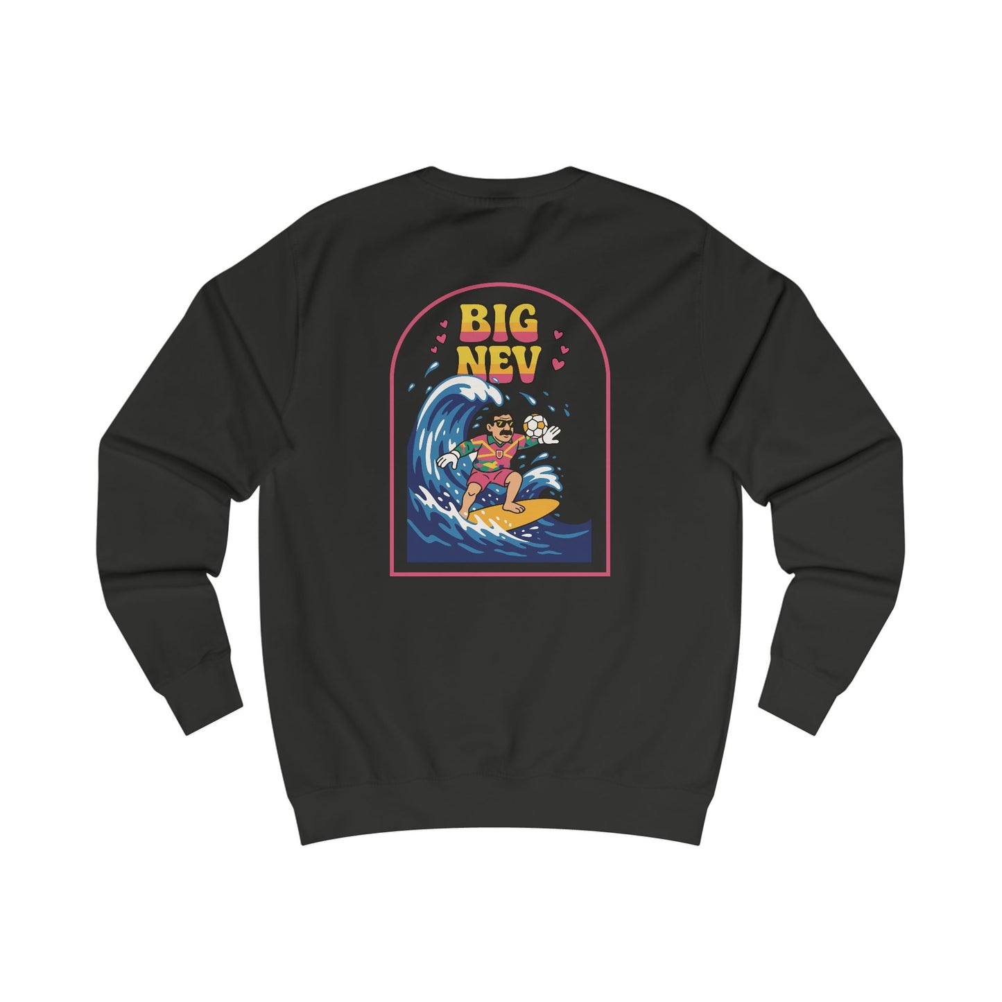 'Big Nev' Surf Sweatshirt - Retro Welsh Football Unisex Jumper (Double Sided)