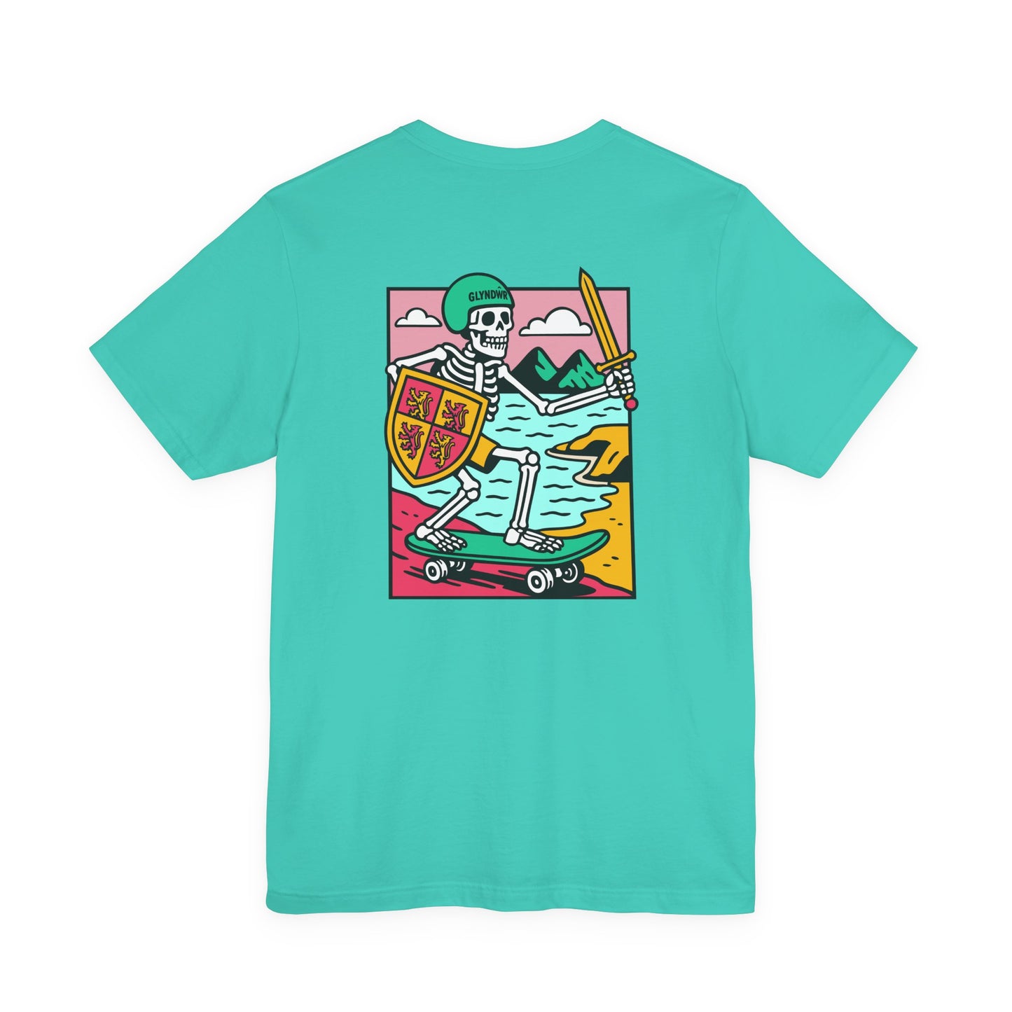 Skeleton Glyndŵr Unisex Skateboarding Tee - Double Sided