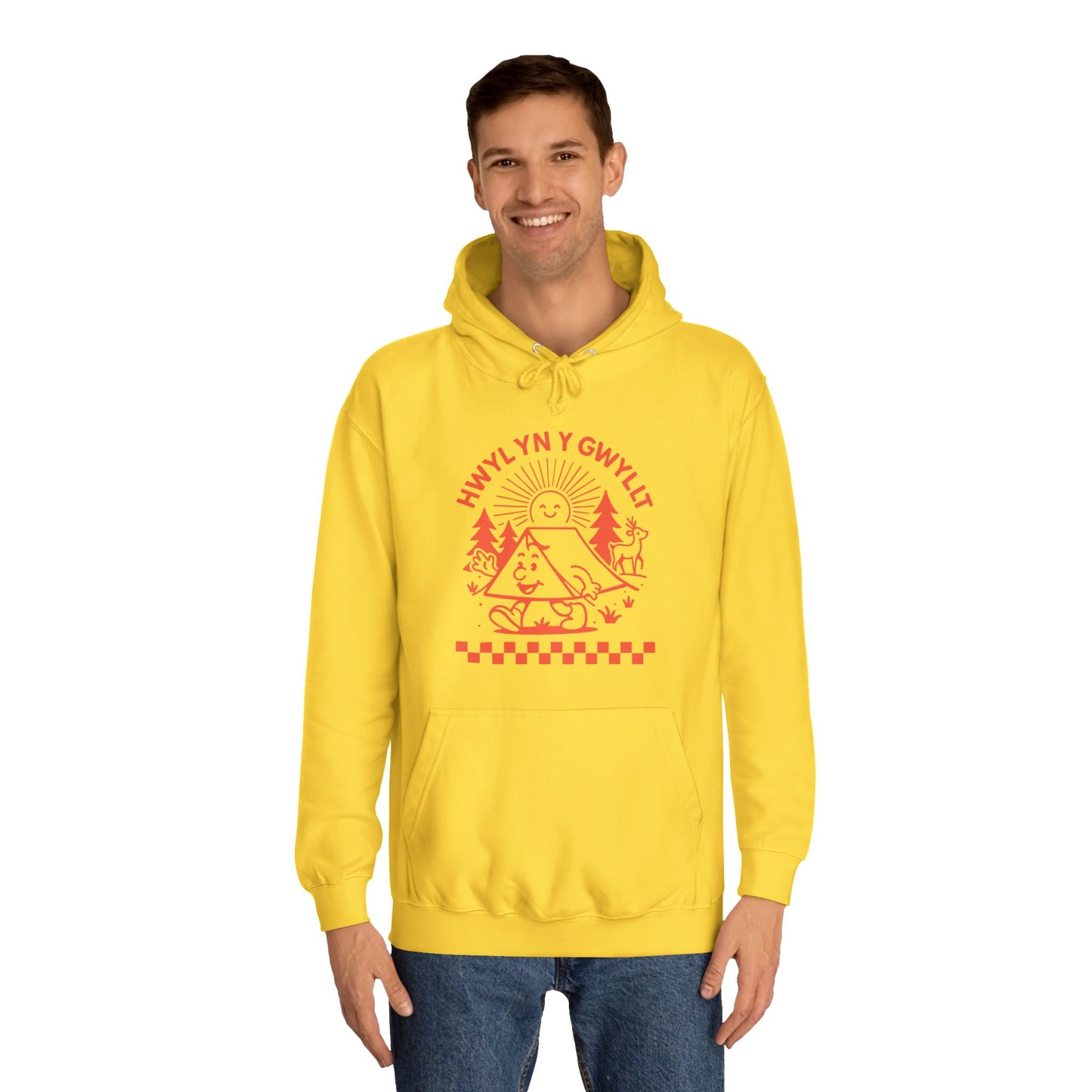 Retro Camping Unisex Hoodie - 'Hwyl Yn Y Gwyllt' Welsh Text