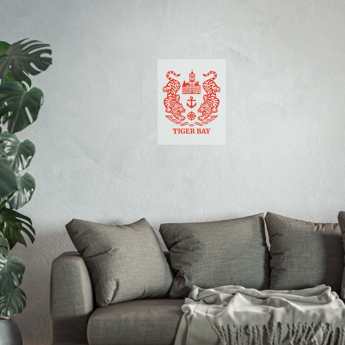 Vintage Tiger Bay (Cardiff) Fine Art Poster — Nautical Crest With Twin Tigers